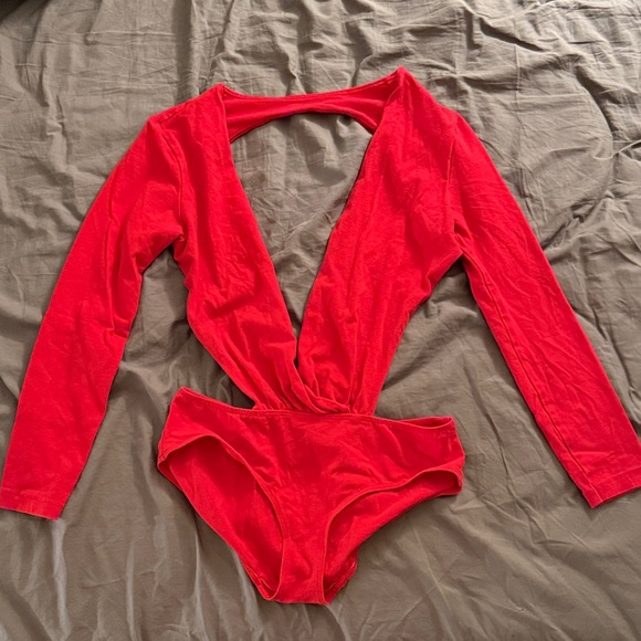 Red Plunging Neckline Bodysuit - Picture 1 of 3